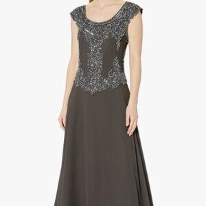 J Kara Women's Plus Size Cap Sleeve Long Beaded Dress